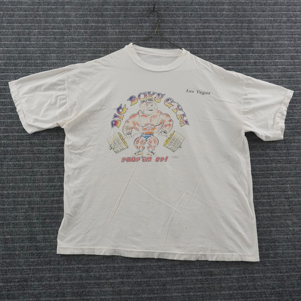Vintage 90s T-Shirt Mens XL White Big Boys Gym Las Vegas Graphic Single Stitch
